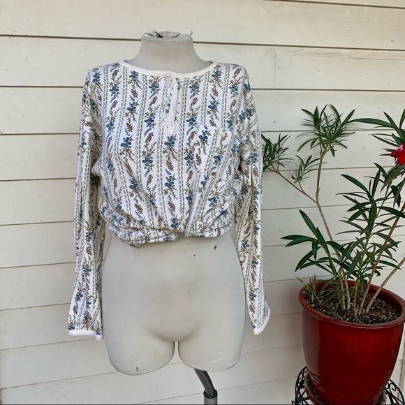 Vintage 90s Floral Thermal Henley Long Sleeve Shirt Top Button Soft Cute Croquet - Picture 6 of 8